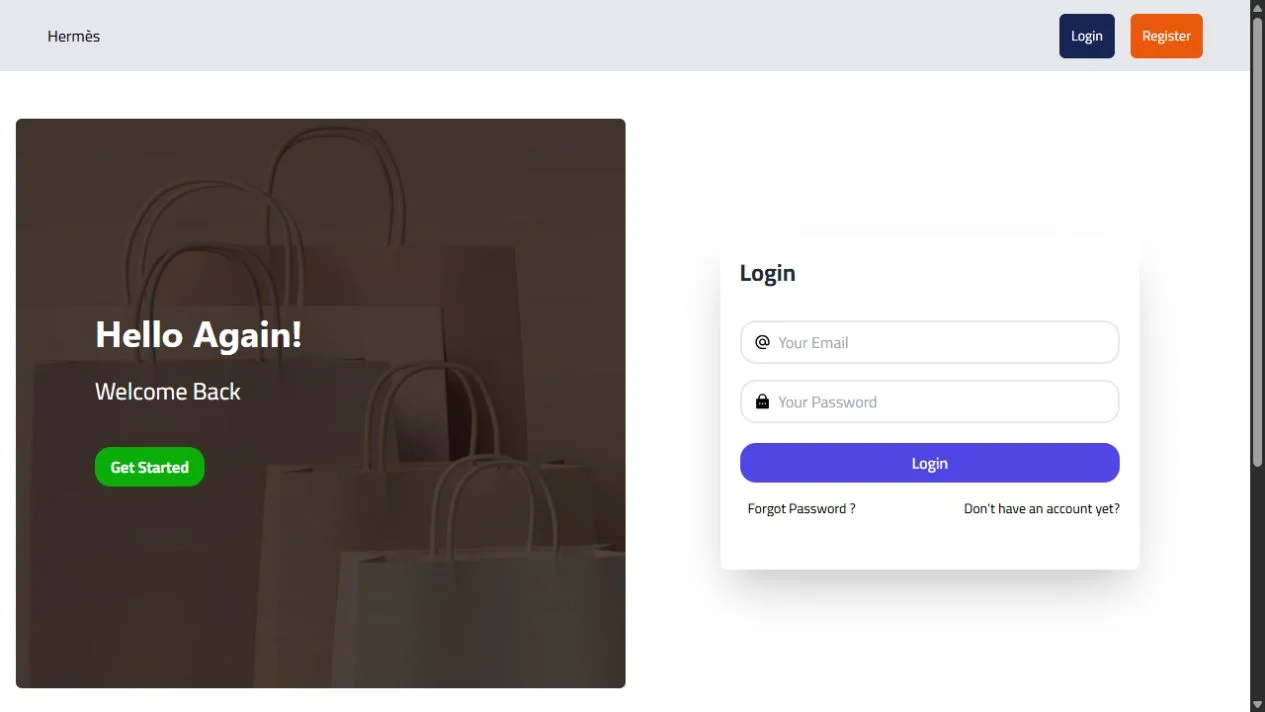 Hermès Storè public login screen