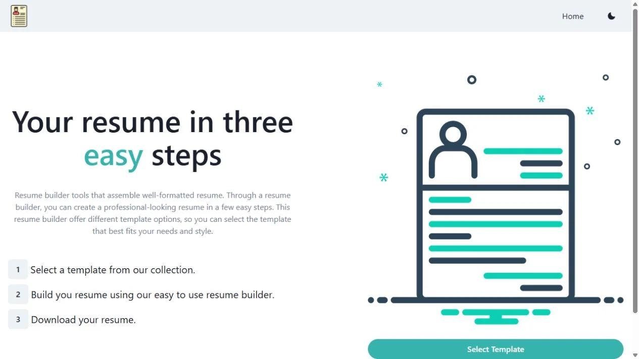 Resume Builder home page screenshot